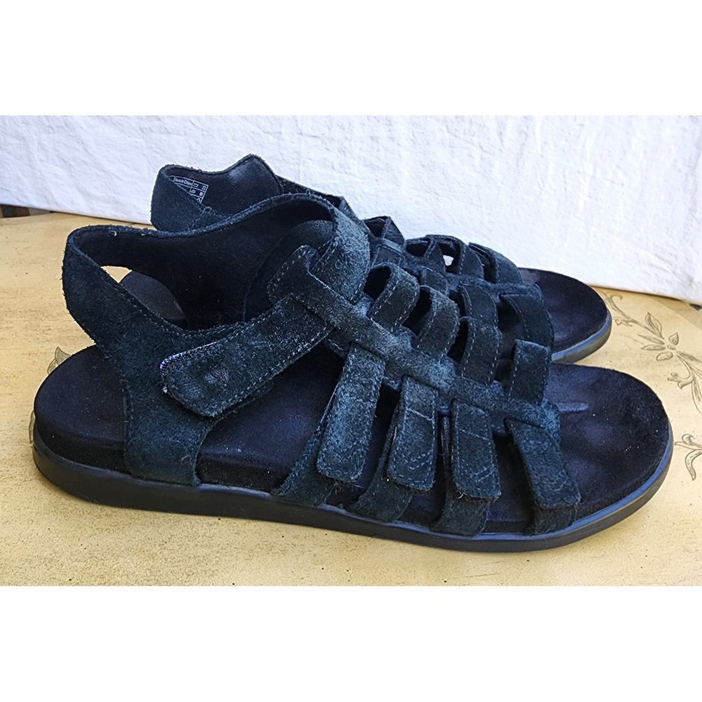 Vionic Ritta US 6 EU 37 Black Suede Leather Gladiator Flat Sandals Boho Hippie